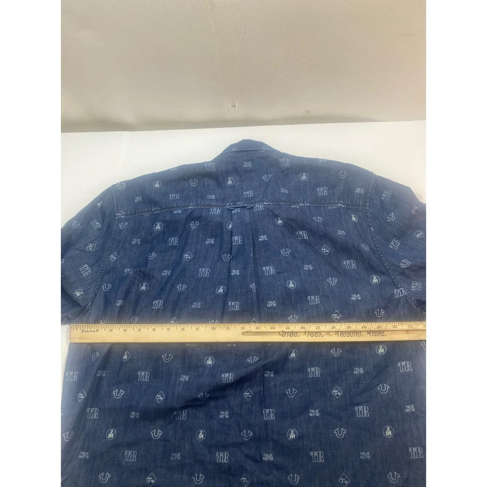 True Religion Denim Button Down Shirt XX‎ Large Slim Fit Mono Print